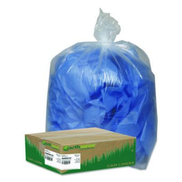 Linear Low Density Clear Recycled Can Liners, 45 Gal, 1.5 Mil, 40" x 46", Clear, 10 Bags/Roll, 10 Rolls/Carton