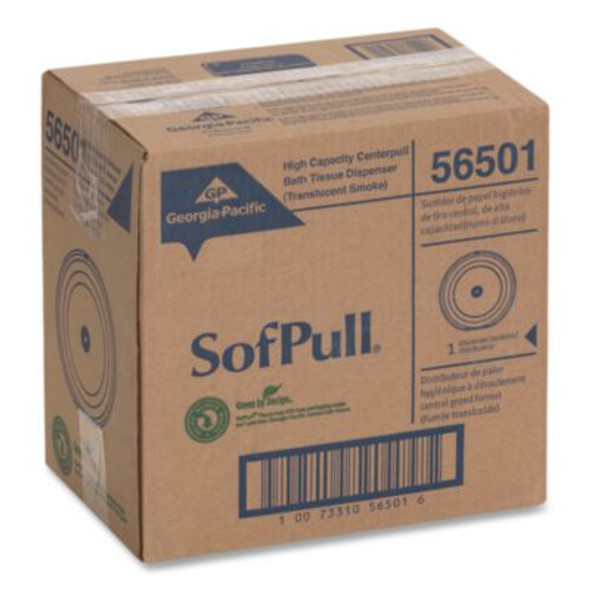 Sofpull High-Capacity Center-Pull Bathroom Tissue Dispenser, 10.5 x 6.75 x 10.5, Smoke