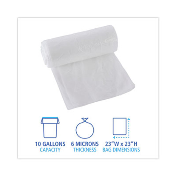 High-Density Can Liners, 10 Gal, 6 Mic, 24" x 23", Natural, Perforated Roll, 50 Bags/Roll, 20 Rolls/Carton