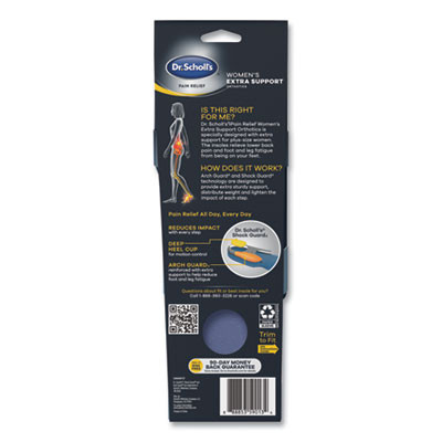 Pain Relief Extra Support Orthotic Insoles, Women, Women's Sizes 6 To 11, Gray/Blue/Orange/Yellow, Pair