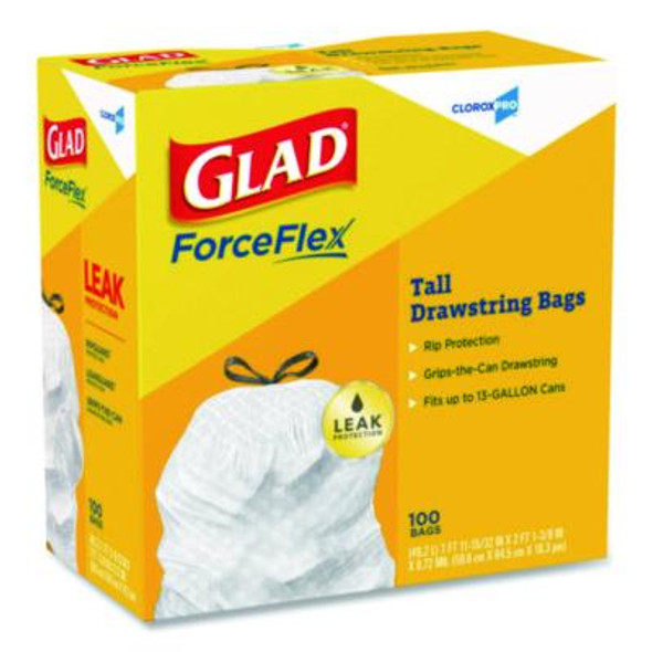 Cloroxpro Forceflex Tall Kitchen Drawstring Trash Bags, 13 Gal, 24 x 27.38, Gray, 100/Box
