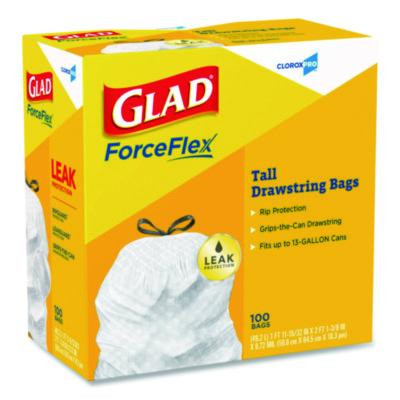 Cloroxpro Forceflex Tall Kitchen Drawstring Trash Bags, 13 Gal, 24 x 27.38, Gray, 100/Box