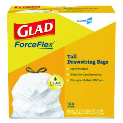 Cloroxpro Forceflex Tall Kitchen Drawstring Trash Bags, 13 Gal, 24 x 27.38, Gray, 100/Box