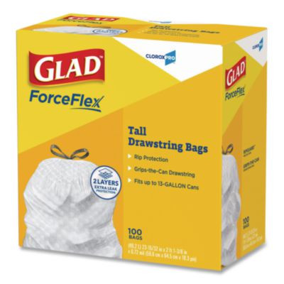 Cloroxpro Forceflex Tall Kitchen Drawstring Trash Bags, 13 Gal, 24 x 27.38, Gray, 100/Box
