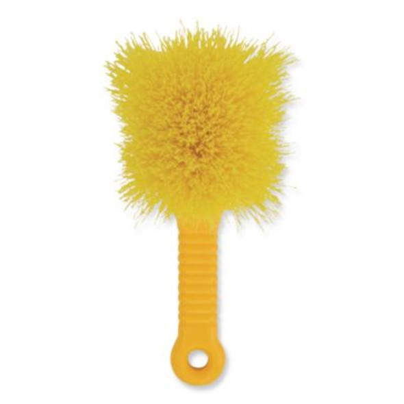 Long Handle Scrub, Yellow Synthetic Bristles, 8" Brush, 8" Gray Plastic Handle
