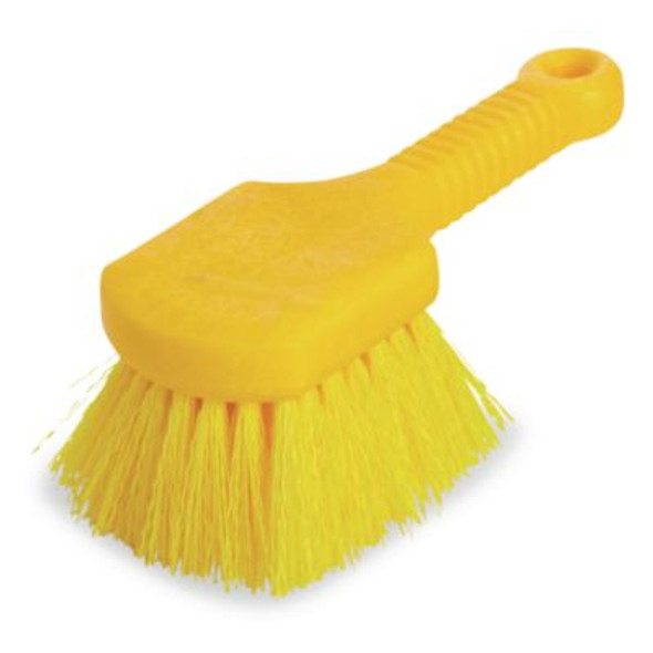 Long Handle Scrub, Yellow Synthetic Bristles, 8" Brush, 8" Gray Plastic Handle