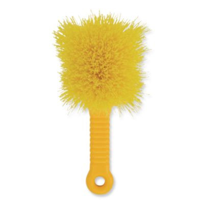 Long Handle Scrub Brush, Yellow Synthetic Bristles, 8" Brush, 8" Gray Plastic Handle