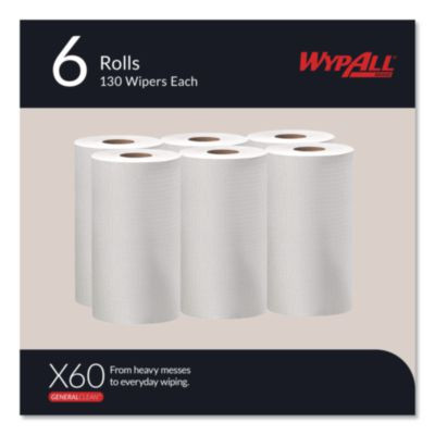 General Clean X60 Cloths, Small Roll, 13.5 x 19.6, White, 130/Roll, 6 Rolls/Carton
