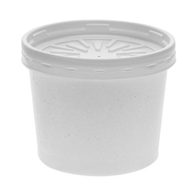 Paper Round Food Container And Lid Combo, 12 Oz, 3.8" Diameter x 3" h, White, 250/Carton