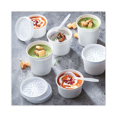 Paper Round Food Container And Lid Combo, 12 Oz, 3.8" Diameter x 3" h, White, 250/Carton
