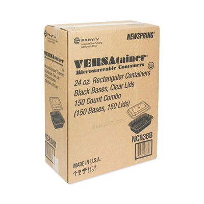 Newspring Versatainer Microwavable Containers, 24 Oz, 7.4 x 5 x 2.5, Black/Clear, Plastic, 150/Carton