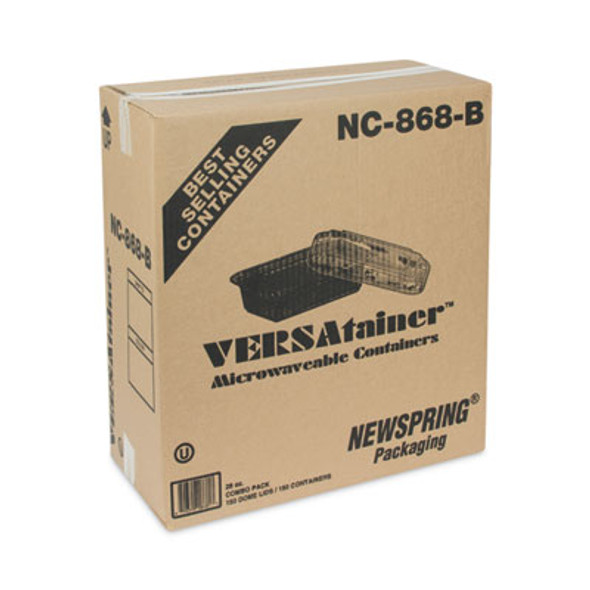 Newspring Versatainer Microwavable Containers, 28 Oz, 8.8 x 6 x 2, Black Base/Clear Lid, Plastic, 150/Carton