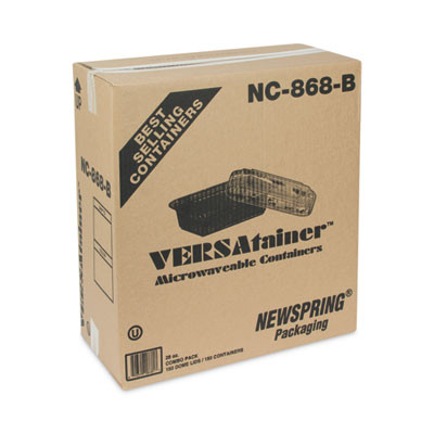Newspring Versatainer Microwavable Containers, 28 Oz, 8.8 x 6 x 2, Black Base/Clear Lid, Plastic, 150/Carton