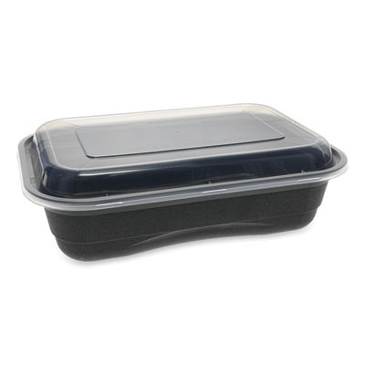 Earthchoice Versa2Go Microwaveable Container, 36 Oz, 8.4 x 5.6 x 2, Black/Clear, Plastic, 150/Carton