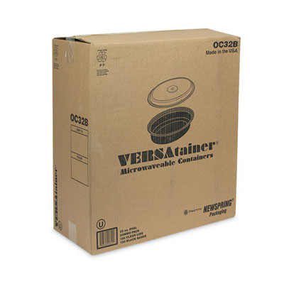 Newspring Versatainer Microwavable Containers, Oval, 32 Oz, 9.1 x 6.7 x 1.9, Black/Clear, Plastic, 150/Carton