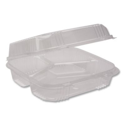 Clearview Smartlock Hinged Lid Container, 3 Compartments, 5 Oz/14 Oz, 8.2 x 8.3 x 2,9, Clear, Plastic, 200/Carton
