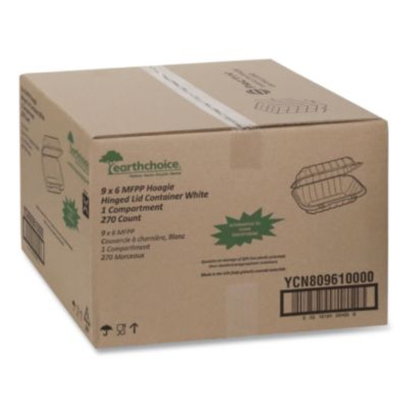 Earthchoice Smartlock Microwavable Mfpp Hinged Lid Container, 9 x 6 x 3, White, Plastic, 270/Carton