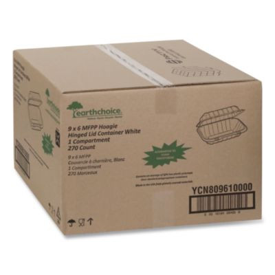 Earthchoice Smartlock Microwavable Mfpp Hinged Lid Container, 9 x 6 x 3, White, Plastic, 270/Carton