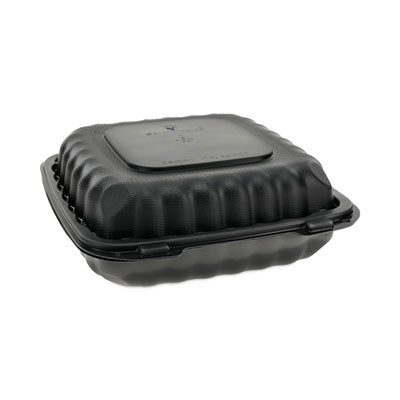 Earthchoice Smartlock Microwavable Mfpp Hinged Lid Container, 3 Compartments, 9.33 x 8.88 x 3.1, Black, Plastic, 120/Carton