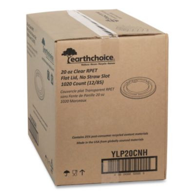Earthchoice Strawless Rpet Lid, Flat Lid, Fits 9 Oz To 20 Oz "A" Cups, Plastic, Clear, 1,020/Carton