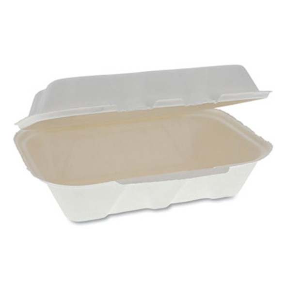 EarthChoice Bagasse Hinged Lid Container, Dual Tab Lock, 9.1 x 6.1 x 3.3, Natural, 150/Carton
