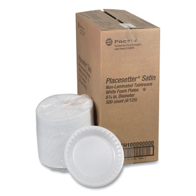 Placesetter Satin Non-Laminated Foam Dinnerware, Plate, 9" Dia, White, 125/Pack, 4 Packs/Carton
