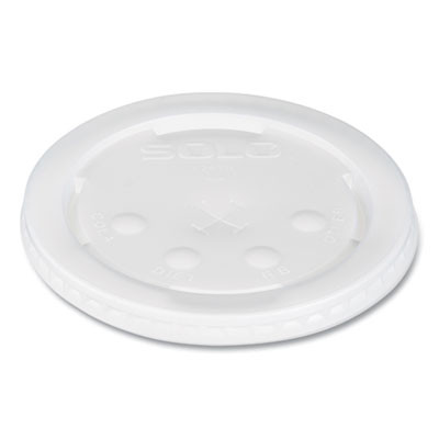 Polystyrene Plastic Flat Straw-Slot Cold Cup Lids, Identification Buttons, Fits 28 Oz Cold Cups, Translucent, 960/Carton