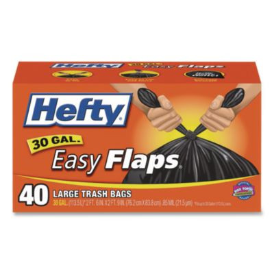 Easy Flaps Trash Bags, Tie-Flap, 30 Gal, 0.85 Mil, 30" x 33", Black, 40 Bags/Box, 6 Boxes/Carton