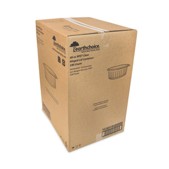 Earthchoice Recycled Pet Hinged Container, 48 Oz, 8.88 x 7.25 x 2.94, Clear, Plastic, 190/Carton
