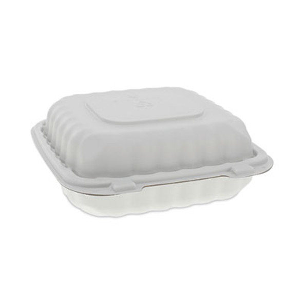 Earthchoice Smartlock Microwavable Mfpp Hinged Lid Container, 3 Compartments, 8.31 x 8.35 x 3.1, White, Plastic, 200/Carton