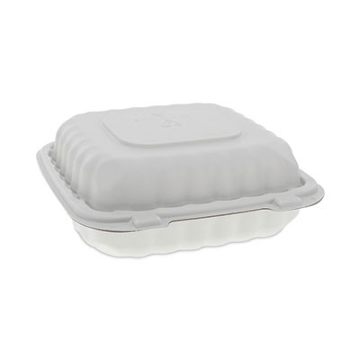 Earthchoice Smartlock Microwavable Mfpp Hinged Lid Container, 3 Compartments, 8.35 x 8.35 x 3.1, White, Plastic, 200/Carton