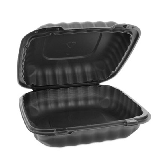 Earthchoice Smartlock Microwavable Mfpp Hinged Lid Container, 8.31 x 8.35 x 3.1, Black, Plastic, 200/Carton