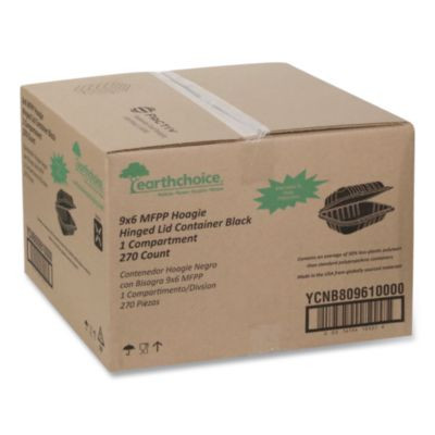 Earthchoice Smartlock Microwavable Mfpp Hinged Lid Container, 9 x 6 x 3, Black, Plastic, 270/Carton