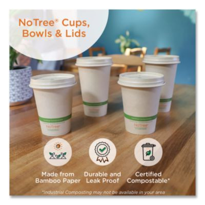 No Tree Paper Bowls, 16 Oz, 4.4" Diameter x 3" h, Natural, Sugarcane, 500/Carton