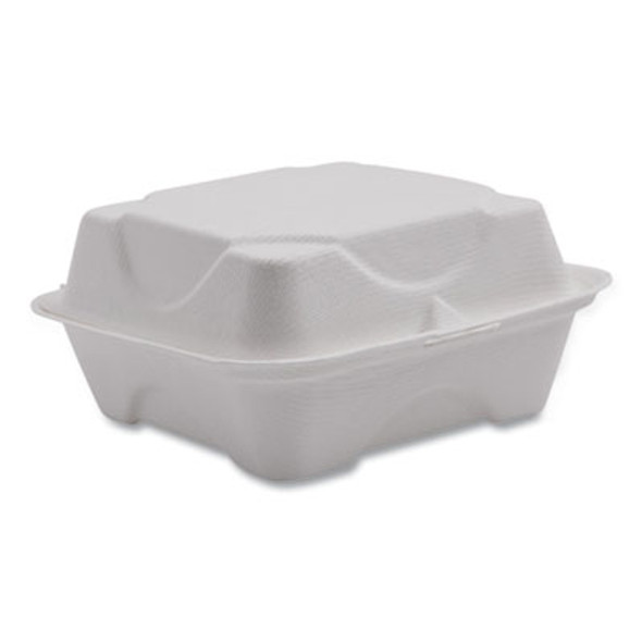 Vanguard Renewable And Compostable Sugarcane Clamshells, 6 X 6 X 3, White, 500/Carton