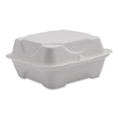 Vanguard Renewable And Compostable Sugarcane Clamshells, 6 X 6 X 3, White, 500/Carton