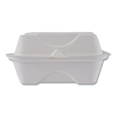 Vanguard Renewable And Compostable Sugarcane Clamshells, 6 X 6 X 3, White, 500/Carton