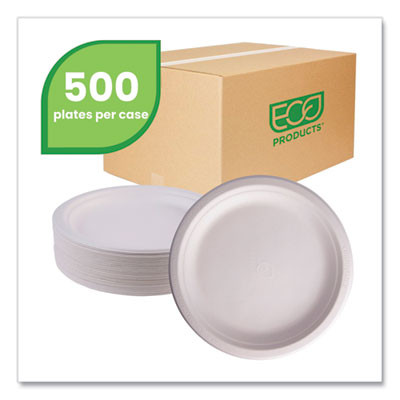Vanguard Renewable And Compostable Sugarcane Plates, 9" Dia, White, 500/Carton