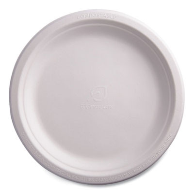 Vanguard Renewable And Compostable Sugarcane Plates, 9" Dia, White, 500/Carton