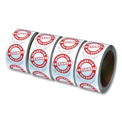 Tamper Seal Label, 2" Dia, Red/White, 500/Roll, 4 Rolls/Carton