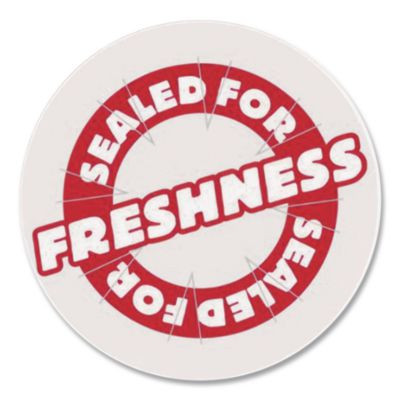 Tamper Seal Label, 2" Dia, Red/White, 500/Roll, 4 Rolls/Carton