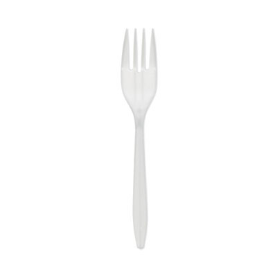 Fieldware Cutlery, Mediumweight Fork, Plastic, White, 1,000/Carton