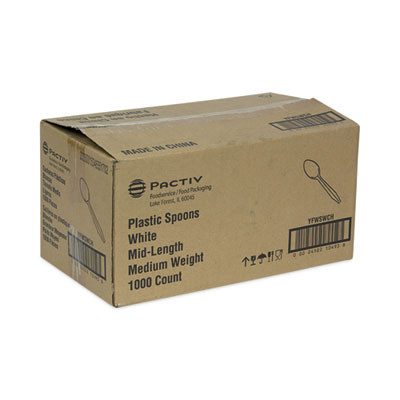 Fieldware Cutlery, Mediumweight Spoon, Plastic, White, 1,000/Carton