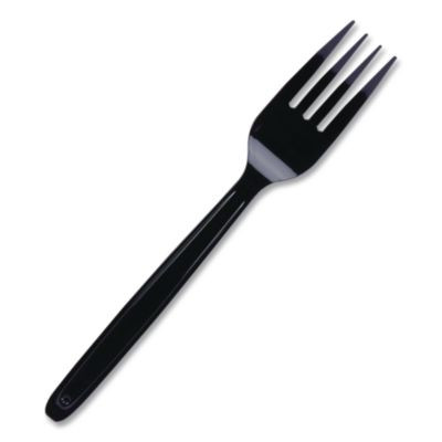 Cutlery For Cutlerease Dispensing System, Mediumweight Fork, Plastic, Black, 960/Box