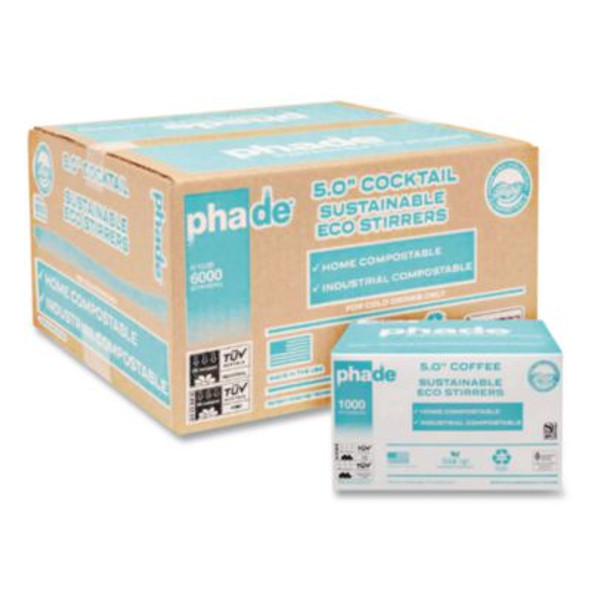 Marine Biodegradable Stir Straws, 5", Pha, Ocean Blue, 1000/Box, 6 Boxes/Carton