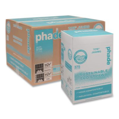 Marine Biodegradable Straws, 7.75", Pha, Ocean Blue, Wrapped, 375/Box, 10 Boxes/Carton