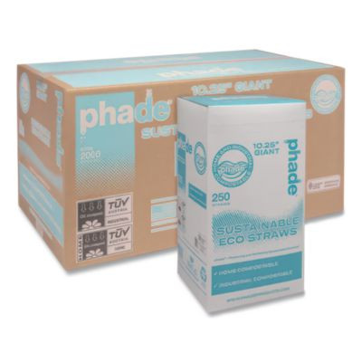 Marine Biodegradable Straws, 10.25", Pha, Ocean Blue Color, Wrapped, 250/Box, 8 Boxes/Carton