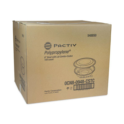 Earthchoice Mealmaster Container With Lid, 48 Oz, 9" Diameter x 2.12" h, Black/Clear, Plastic, 150/Carton