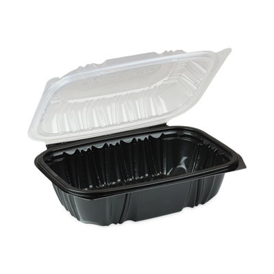 Earthchoice Vented Dual Color Microwavable Hinged Lid Container, 34 Oz, 9 x 6 x 3.1, Black/Clear, Plastic, 140/Carton