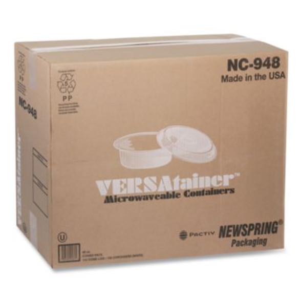 Newspring Versatainer Microwavable Containers, 48 Oz, 9 x 9 x 2.38, White/Clear, Plastic, 150/Carton